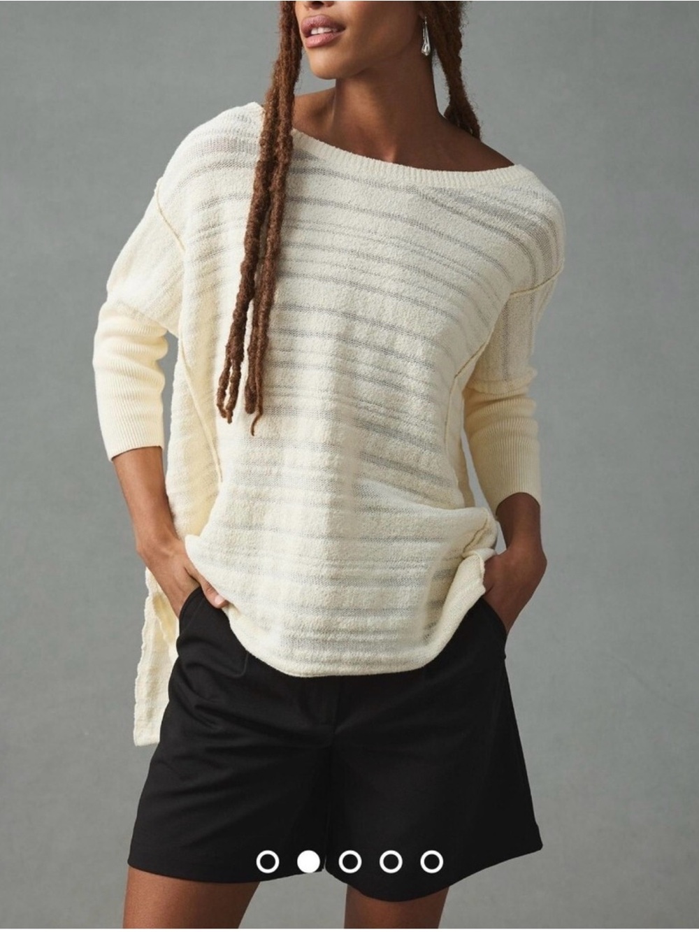 Pilcro Oversized Stripe Boatneck Sweater/Tunic, Size S, Color Ivory